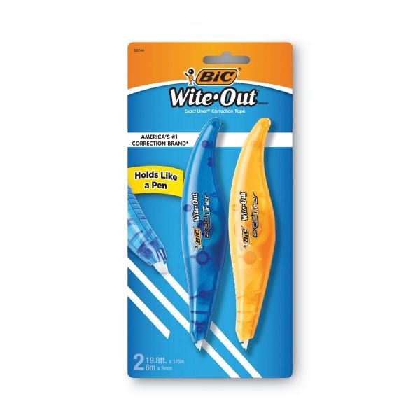 Bic Wite-Out Brand Exact Liner Correction Tape, Non-Refillable, Blue/Orange Applicators, 0.2" X 236", 2/Pack