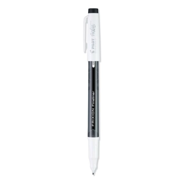 Pilot Frixion Fineliner Erasable Porous Point Pen, Stick, Fine 0.6 Mm, Black Ink, Black/White Barrel, Dozen