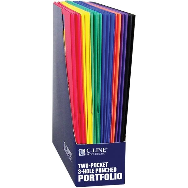 C-Line Two-Pocket Heavyweight Poly Portfolio Folder, 3-Hole Punch, 11 X 8.5, Randomly Assorted Colors