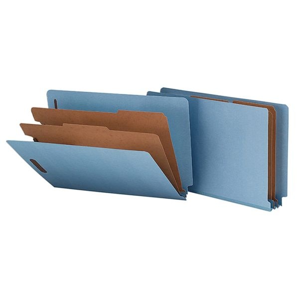 Smead End-Tab Classification Folders, 2" Expansion, 2 Dividers, 8 1/2" X 14", Legal, 50% Recycled, Blue, Box Of 10