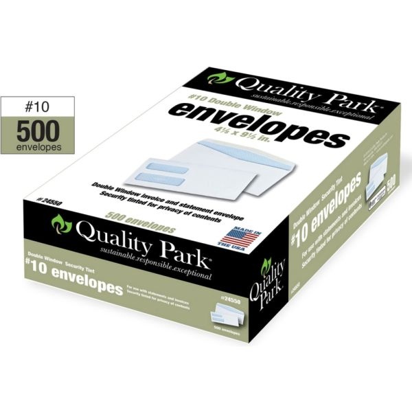 Quality Park #10 Envelopes, Double-Window, Security, White, Box Of 500