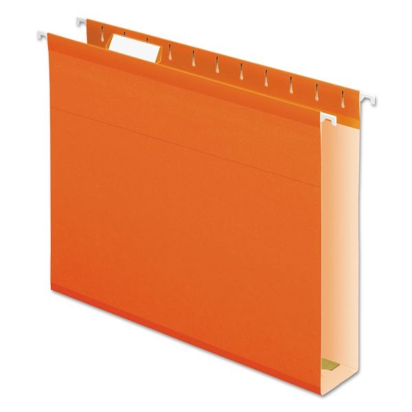 Pendaflex Extra Capacity Reinforced Hanging File Folders With Box Bottom, 2" Capacity, Letter Size, 1/5-Cut Tabs, Orange, 25/Box