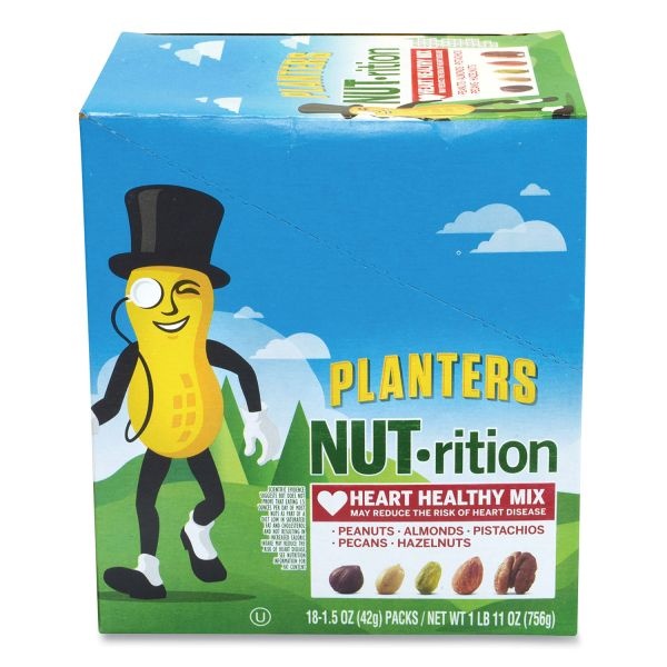 Planters Nut-Rition Heart Healthy Mix, 1.5 Oz Tube, 18 Tubes/Carton