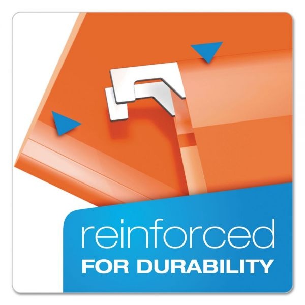 Pendaflex Extra Capacity Reinforced Hanging File Folders With Box Bottom, 2" Capacity, Letter Size, 1/5-Cut Tabs, Orange, 25/Box