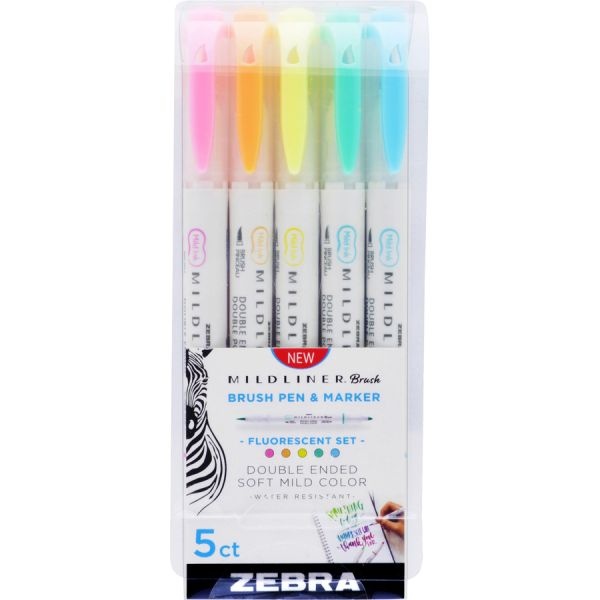 Zebra Pen Mildliner Brush Double-Ended Creative Marker Fluorescent Pack