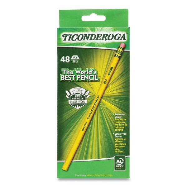 Ticonderoga Pencils, Hb (#2), Black Lead, Yellow Barrel, 48/Pack