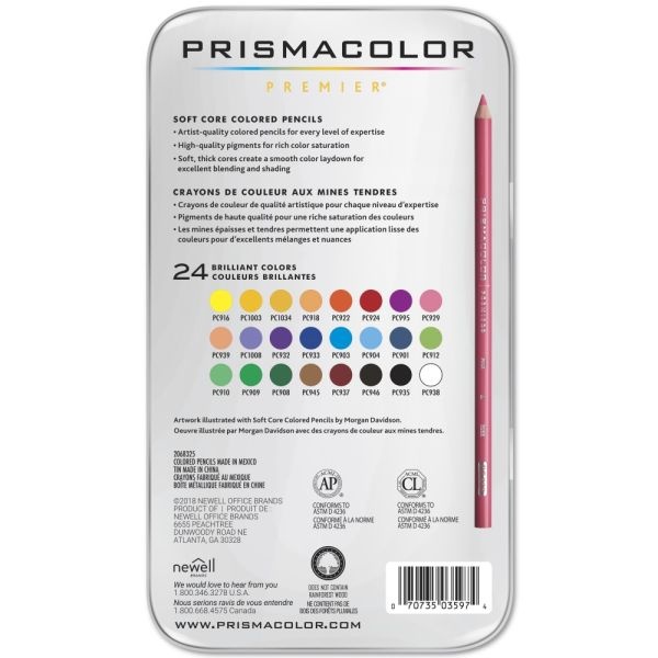 Prismacolor Professional Thick Lead Art Pencils, Assorted Colors, Set Of 24 Pencils