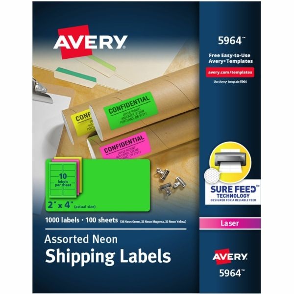 Avery High-Visibility Shipping Labels 2" X 4", Assorted Colors, Box Of 1000