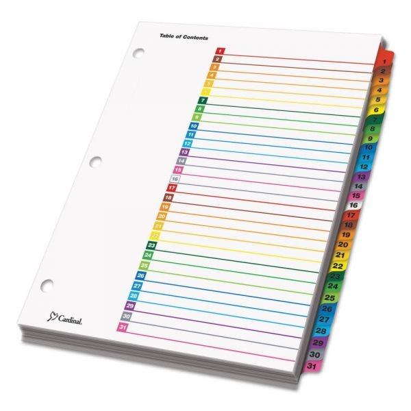 Cardinal Onestep Printable Table Of Contents And Dividers, 31-Tab, 1 To 31, 11 X 8.5, White, Assorted Tabs, 1 Set