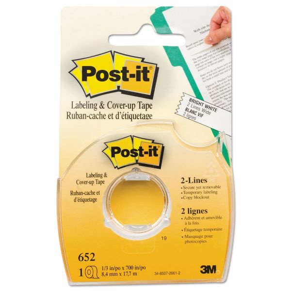 Post-It Labeling And Cover-Up Tape, Non-Refillable, Clear Applicator, 0.33" X 700"