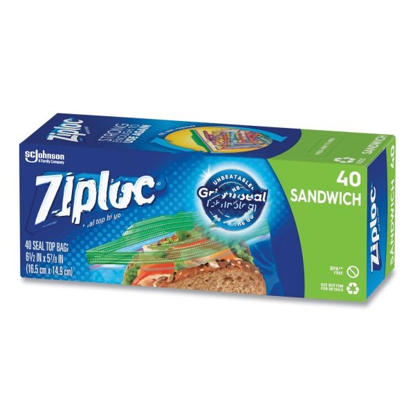 Ziploc Resealable Sandwich Bags, 1.2 Mil, 6.5" X 5.88", Clear, 480/Carton