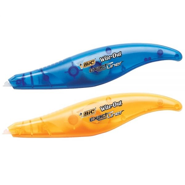 Bic Wite-Out Brand Exact Liner Correction Tape, Non-Refillable, Blue/Orange Applicators, 0.2" X 236", 2/Pack