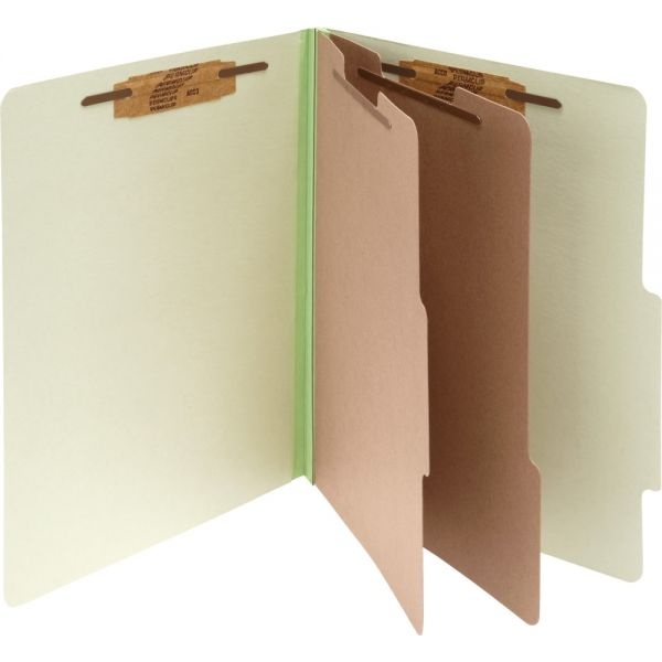 Acco Pressboard Classification Folders, 3" Expansion, 2 Dividers, 6 Fasteners, Legal Size, Leaf Green Exterior, 10/Box