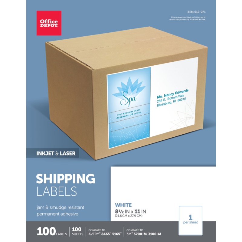 Inkjet/Laser Shipping Labels, Rectangle, 8 1/2" X 11", Full-Sheet, White, Pack Of 100