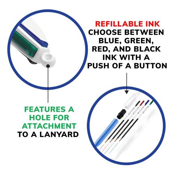 Bic 4-Color Multi-Color Ballpoint Pen, Retractable, Medium 1 Mm, Black/Blue/Green/Red Ink, Blue Barrel, 3/Pack