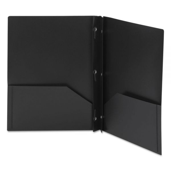 Smead Poly Two-Pocket Folder W/Fasteners, 100-Sheet Capacity, Black, 25/Box