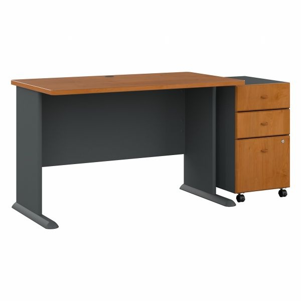 Bush Business Furniture Series A 48W Desk With Mobile File Cabinet In Natural Cherry And Slate
