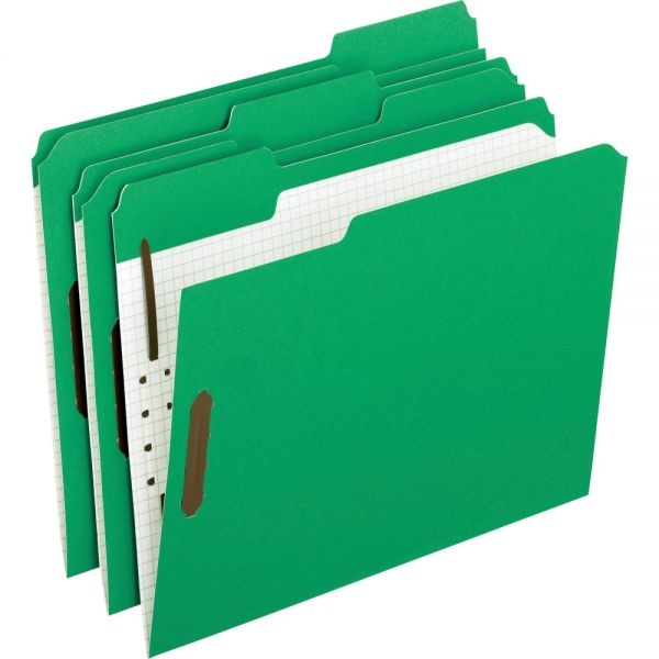 Pendaflex Colored Classification Folders With Embossed Fasteners, 2 Fasteners, Letter Size, Green Exterior, 50/Box