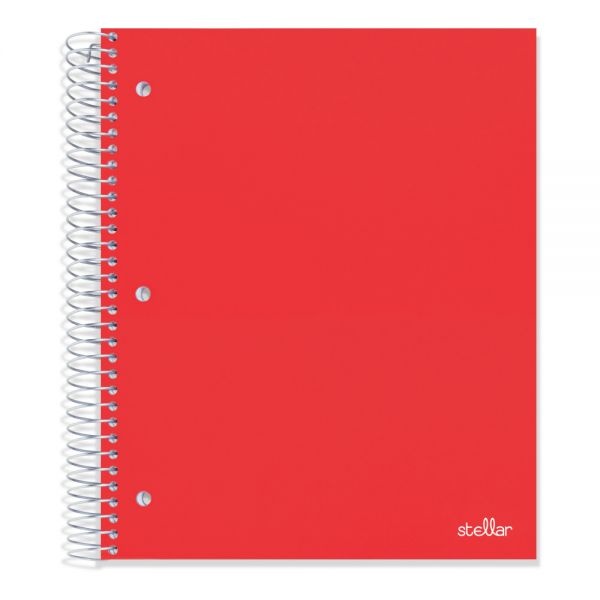 Stellar Poly Notebook, 8" X 10-1/2, 5 Subject, Wide Ruled, 200 Sheets, Red