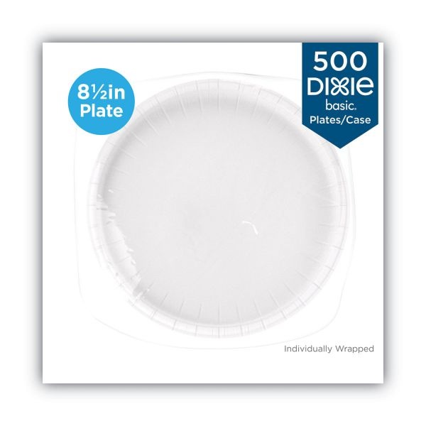 Dixie White Paper Plates, 8.5" Dia, Individually Wrapped, White, 500/Carton