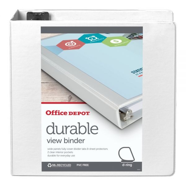 Durable View 3-Ring Binder, 4" Slant Rings, 49% Recycled, White