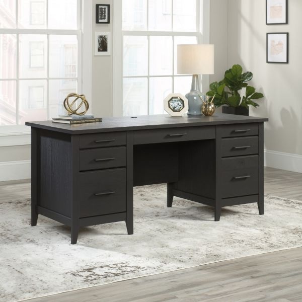 Sauder Summit Station 66"W Executive Desk, Raven Oak