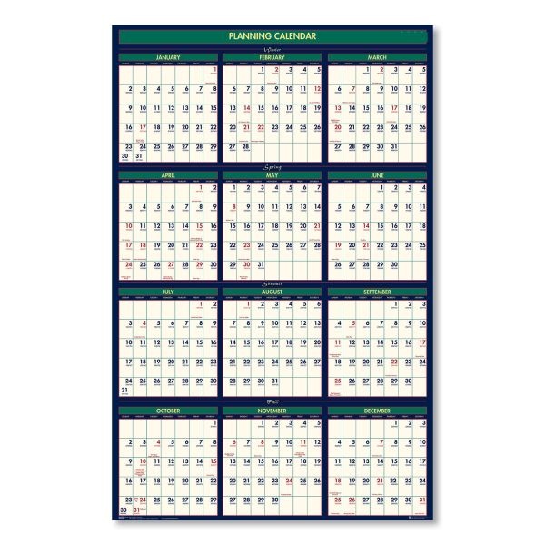 House Of Doolittle Four Seasons Business/Academic Recycled Wall Calendar, 24 X 37, 12-Month (July-June): 2024-2025, 12-Month (Jan To Dec): 2025