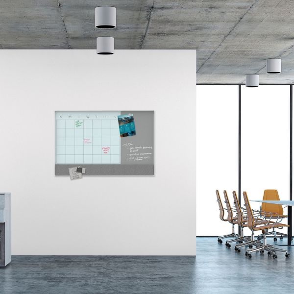 U Brands 3N1 Magnetic Glass Dry Erase Combo Board, 48 X 36, Month View, White Surface And Frame