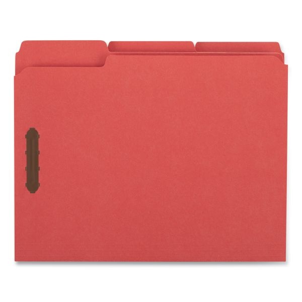 Universal Deluxe Reinforced Top Tab Fastener Folders, 0.75" Expansion, 2 Fasteners, Letter Size, Red Exterior, 50/Box