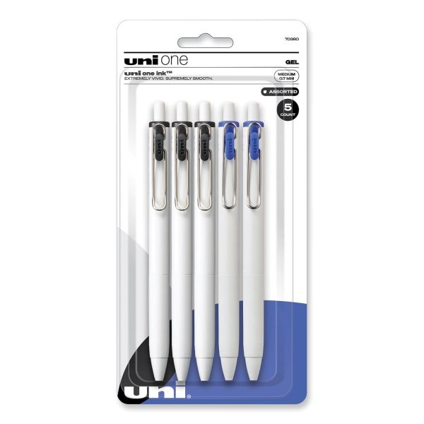 Uniball Unione Gel Pen, Retractable, Medium 0.7 Mm, Business Ink-Color Assortment, White Barrel, 5/Pack