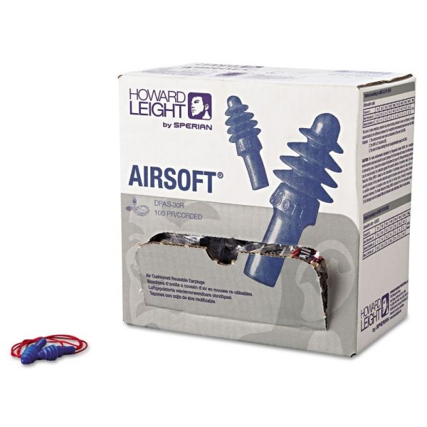 Howard Leight By Honeywell Dpas-30R Airsoft Multiple-Use Earplugs, 27Nrr, Red Polycord, Blue, 100 Pairs