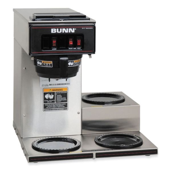 Bunn Vp17-3 12-Cup Pour-Over Coffee Maker With Three Warmers, Stainless Steel/Black