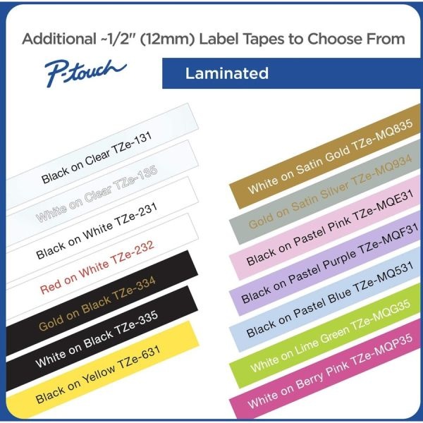 Brother P-Touch Tze Standard Adhesive Laminated Labeling Tapes, 0.47" X 26.2 Ft, Black On Clear, 2/Pack