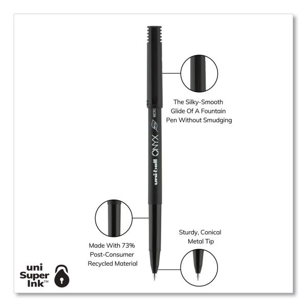 Uniball Onyx Roller Ball Pen, Stick, Extra-Fine 0.5 Mm, Black Ink, Black Barrel, Dozen
