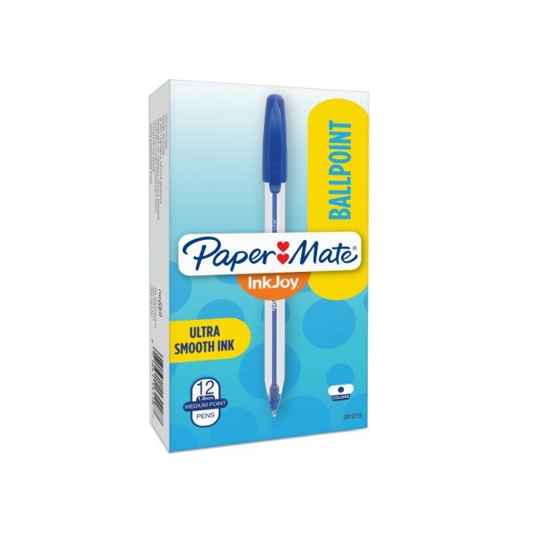 Paper Mate Inkjoy 50St Ballpoint Pens, Medium Point, 1.0 Mm , Translucent Barrel, Blue Ink, Pack Of 12 Pens