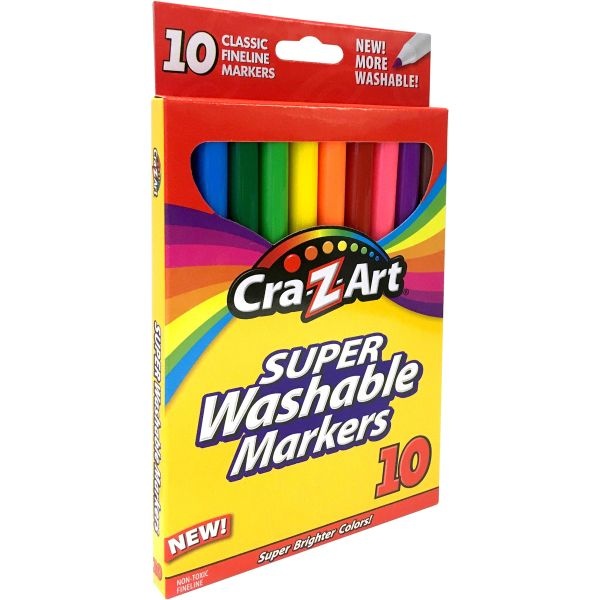 Cra-Z-Art Super Washable Markers, Fine Bullet Tip, Assorted Colors, 10/Set