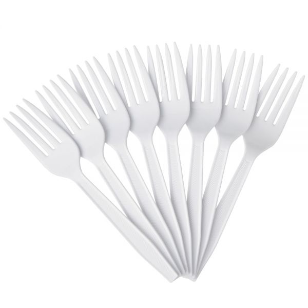 Highmark Plastic Utensils, Medium-Size Forks, White, Box Of 1,000 Forks