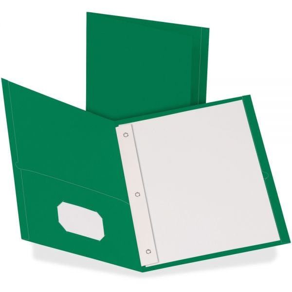 Oxford Twin-Pocket Folders With 3 Fasteners, 135-Sheet Capacity, Green, 25/Box
