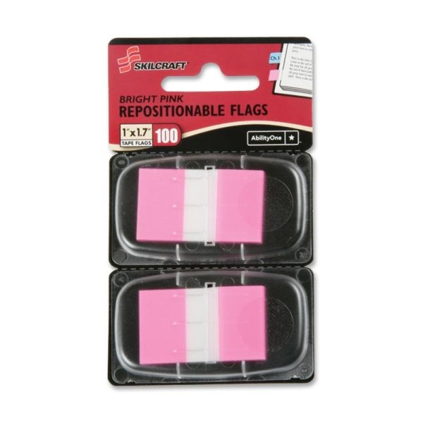Skilcraft 70% Recycled Self-Stick Marker Flags,1" X 1 3/4", Bright Pink, 50 Flags Per Pad, Pack Of 2 (Abilityone 7510-01-399-1153)