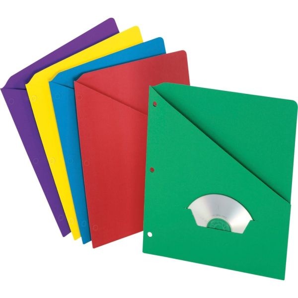 Pendaflex Slash-Pocket Project Folders With Holder For Cds/Dvds, 11" X 8 1/2", Assorted Colors, Pack Of 25