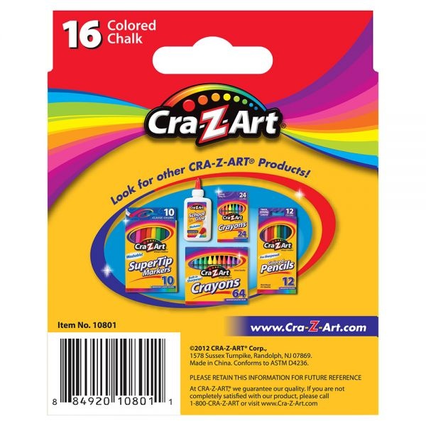 CraZArt Classic Colored Chalk, Assorted Colors, Pack Of 16 Pieces