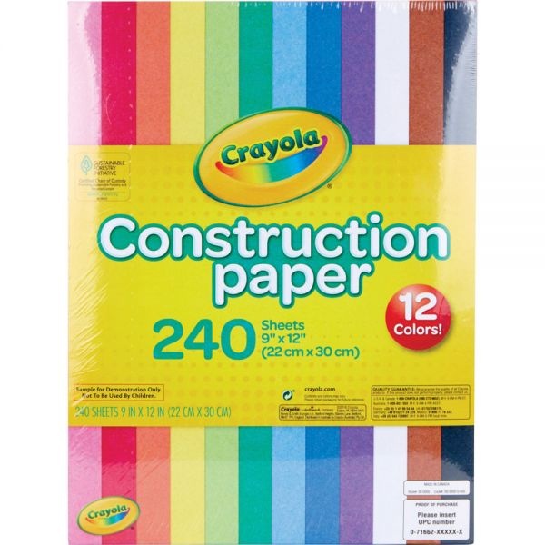 Crayola Construction Paper, 9 x 12, Assorted Colors, 240 Sheets