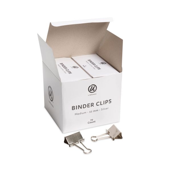 U Brands Binder Clips, Medium, Silver, 72/Pack