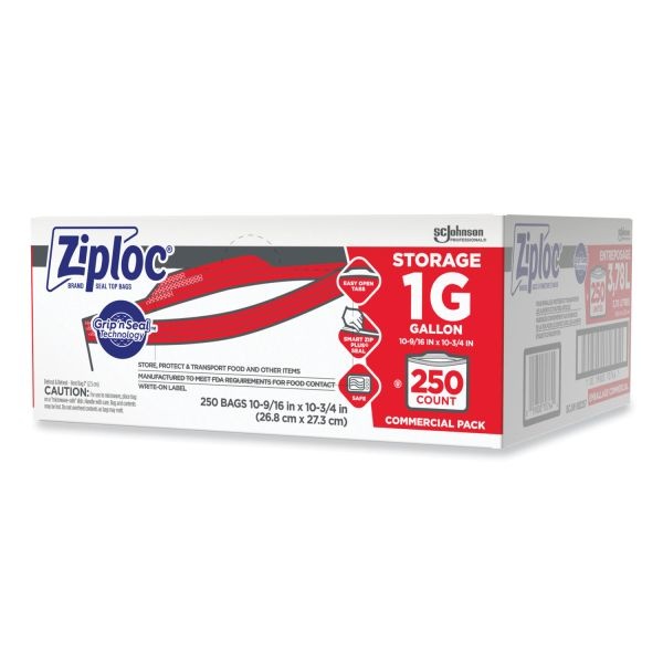 Ziploc Double Zipper Storage Bags, 1 Gal, 1.75 Mil, 10.56" X 10.75", Clear, 250/Box