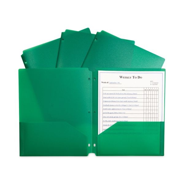 C-Line Two-Pocket Heavyweight Poly Portfolio Folder, 3-Hole Punch, 11 X 8.5, Green, 25/Box