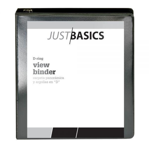 Just Basics Basic View 3-Ring Binder, 1 1/2" D-Rings, Black