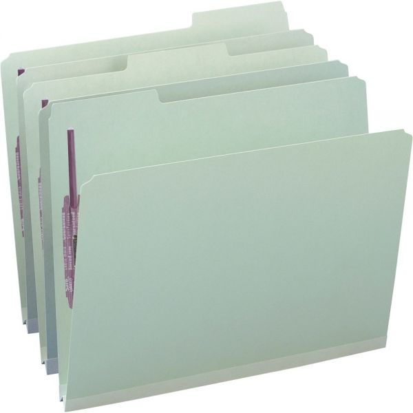Smead Pressboard Fastener Folders With Safeshield Fasteners, 1" Expansion, Letter Size, 100% Recycled, Gray/Green, Box Of 25