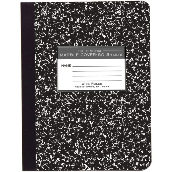 Roaring Spring Tape Bound Composition Notebook, 7 1/2" X 9 3/4", 60 Sheets, Black Marble