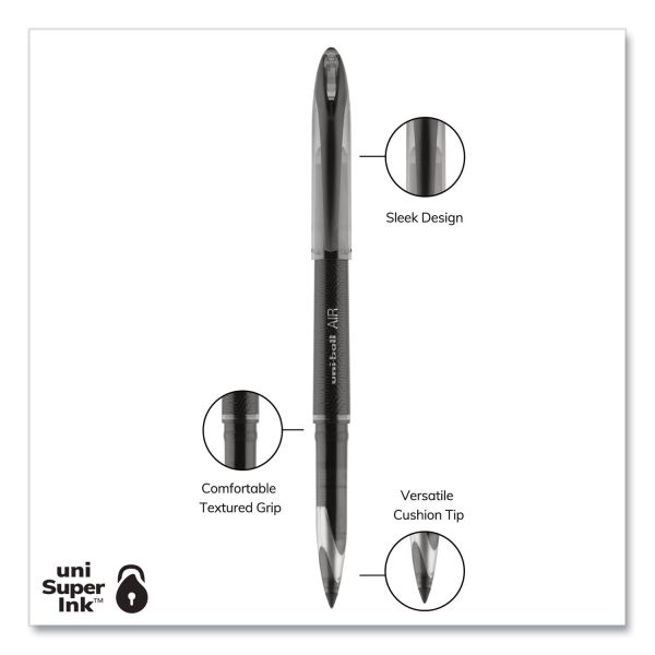 Uniball Air Porous Rollerball Pen, Medium 0.7 Mm, Black Ink/Barrel, Dozen