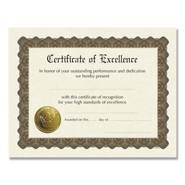 Great Papers! Ready-To-Use Certificates, Excellence, 11 X 8.5, Ivory/Brown/Gold Colors With Brown Border, 6/Pack